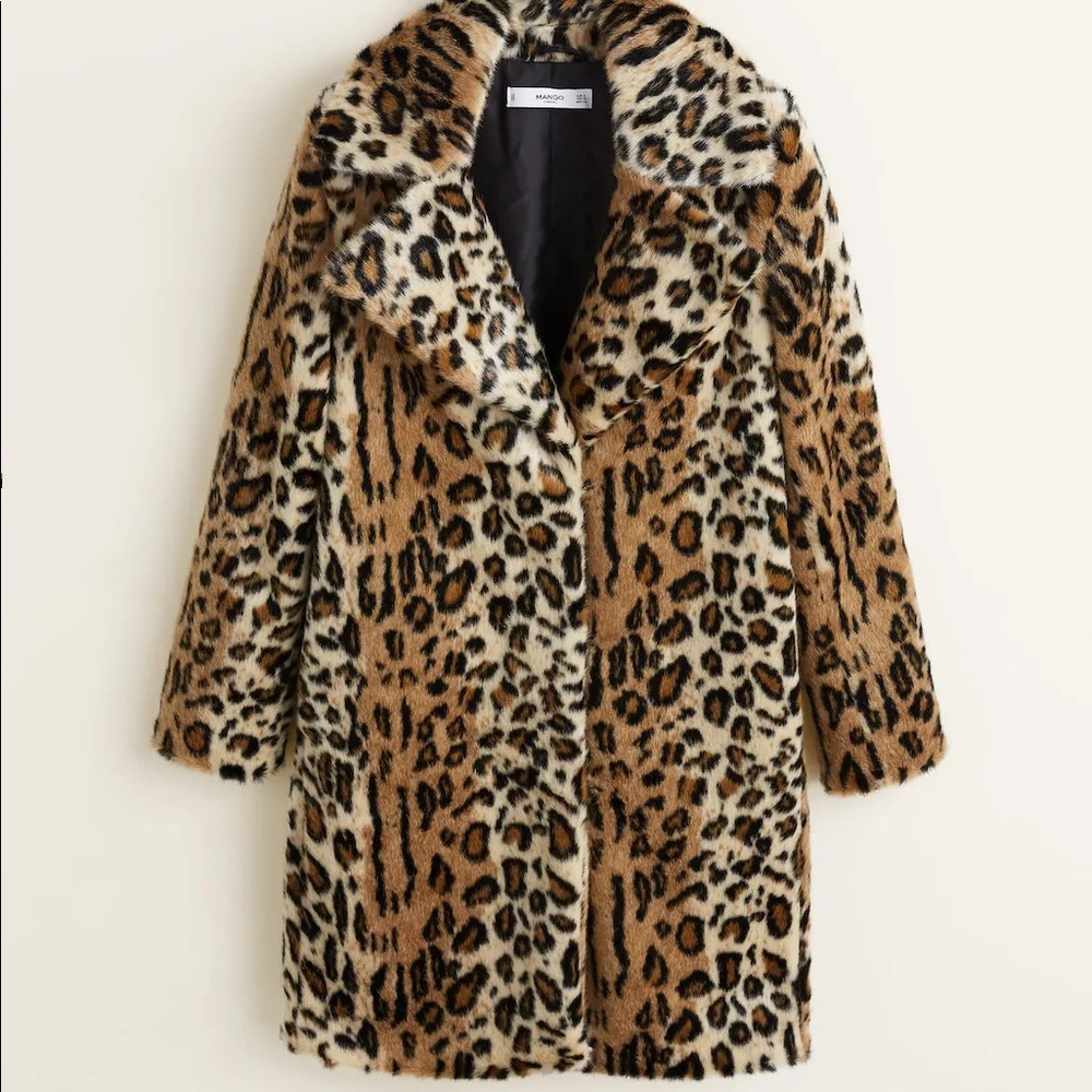 Mango kenia leopard faux fur coat